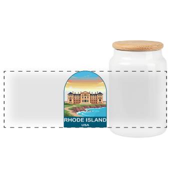 Rhode Island USA Vintage Travel Poster - Panoramic Cookie Jar with Wooden Lid - white - Front