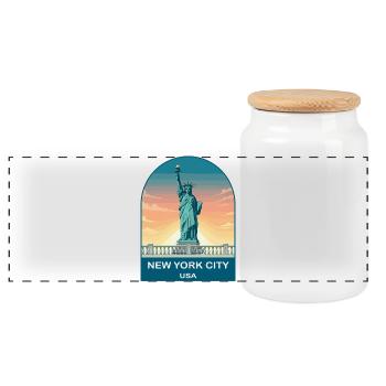 New York City USA Vintage Travel Poster - Panoramic Cookie Jar with Wooden Lid - white - Front