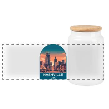 Nashville USA Vintage Reiseplakat-Kunst - Panorama Keksdose mit Holzdeckel - Weiß - Vorne