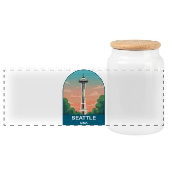 Seattle USA Vintage Travel Poster Art - Panoramic Cookie Jar with Wooden Lid - white - Front