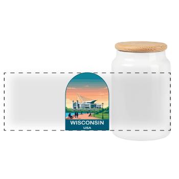 Wisconsin USA Vintage-Reiseplakat-Kunst - Panorama Keksdose mit Holzdeckel - Weiß - Vorne