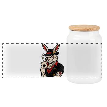Gangster bunny with tattoo style playing card - Panoramic Cookie Jar with Wooden Lid - white - Front