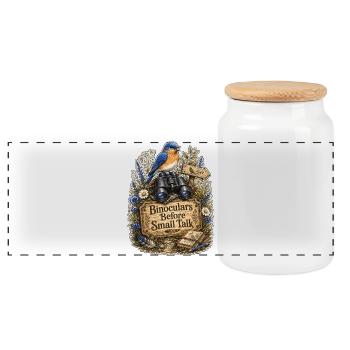 Binoculars Before Small Talk Clouds - Panoramic Cookie Jar with Wooden Lid - white - Front