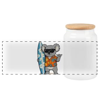 Surfer koala in a Hawaiian shirt - Panoramic Cookie Jar with Wooden Lid - white - Front
