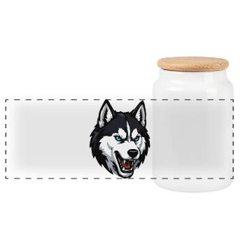 Wolfskopf mit blauem Blick - Panorama Keksdose mit Holzdeckel - Weiß - Vorne