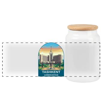 Taschkent Usbekistan Vintage-Reiseplakat-Kunst - Panorama Keksdose mit Holzdeckel - Weiß - Vorne