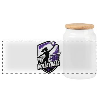Volleyball Silhouette Violett - Panorama Keksdose mit Holzdeckel - Weiß - Vorne