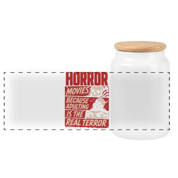 Horror Marathon Lifestyle Humor - Panoramic Cookie Jar with Wooden Lid - white - Front