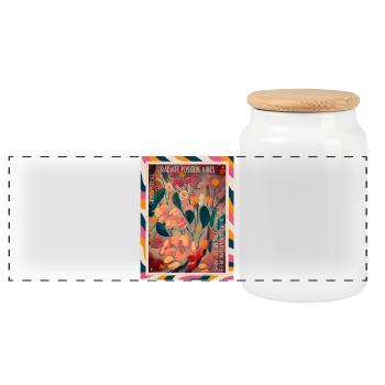 Strahlende florale Vibes - Panorama Keksdose mit Holzdeckel - Weiß - Vorne