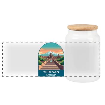 Yerevan Armenia Mount Ararat Vintage Travel Art - Panoramic Cookie Jar with Wooden Lid - white - Front
