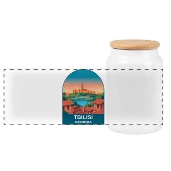 Tbilisi Georgia Vintage Skyline Reiseplakat - Panorama Keksdose mit Holzdeckel - Weiß - Vorne