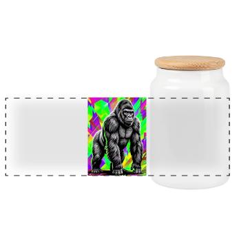 gorilla - Panoramic Cookie Jar with Wooden Lid - white - Front