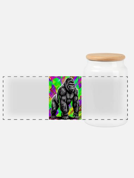 Gorilla - Panorama Keksdose mit Holzdeckel - Weiß