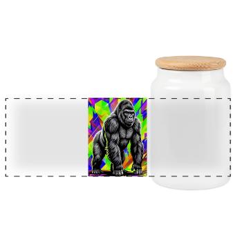 gorilla - Panoramic Cookie Jar with Wooden Lid - white - Front