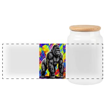gorilla - Panoramic Cookie Jar with Wooden Lid - white - Front