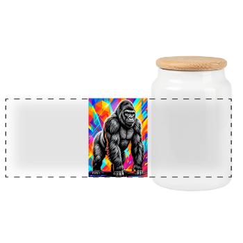gorilla - Panoramic Cookie Jar with Wooden Lid - white - Front