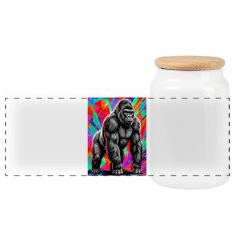 gorilla - Panoramic Cookie Jar with Wooden Lid - white - Front