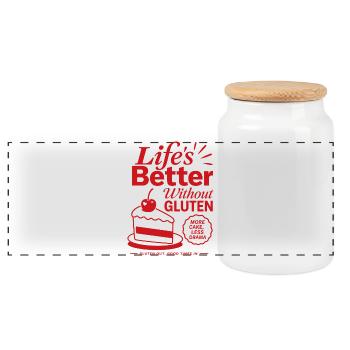 Life Is Better Without Gluten - Panoramic Cookie Jar with Wooden Lid - white - Front