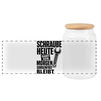 Schraube Heute Sorgenfrei - Panorama Keksdose mit Holzdeckel - Weiß - Vorne