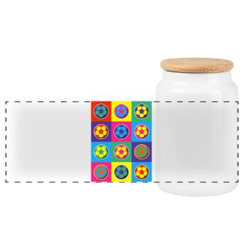 Pop Art Football Pattern - Panoramic Cookie Jar with Wooden Lid - white - Front