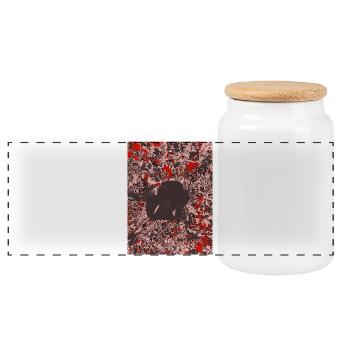 Dark flower contrast on red - Panoramic Cookie Jar with Wooden Lid - white - Front
