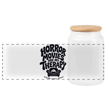 Horror Movies Are My Therapy - Panoramic Cookie Jar with Wooden Lid - white - Front