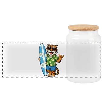 Surf tiger in Hawaiian shirt - Panoramic Cookie Jar with Wooden Lid - white - Front