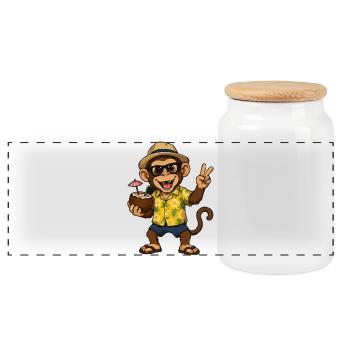 Tropical Monkey Party - Hawaii Vibes - Panoramic Cookie Jar with Wooden Lid - white - Front