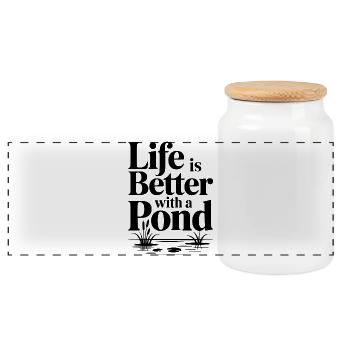 Life Is Better With a Pond - Panoramic Cookie Jar with Wooden Lid - white - Front