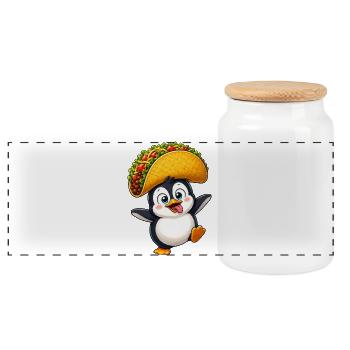 Süßer Pinguin Taco Cartoon Lustig Tollpatsch  - Panorama Keksdose mit Holzdeckel - Weiß - Vorne