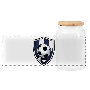 Panneau de football avec ballon et étoile - Boîte à biscuits avec couvercle en bois - blanc - Devant