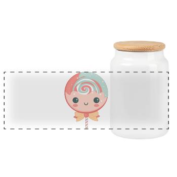 Pastel Lollipop Kawaii Head - Panoramic Cookie Jar with Wooden Lid - white - Front