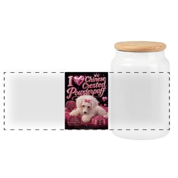 I Love Chinese Crested Powderpuff  - Panorama Keksdose mit Holzdeckel - Weiß - Vorne