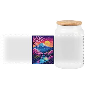 Rivière Sakura au coucher du soleil avec le pic Fuji - Boîte à biscuits avec couvercle en bois - blanc - Devant