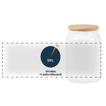 99% Müde. 1% Koffein-Willenskraft. - Panorama Keksdose mit Holzdeckel - Weiß - Vorne