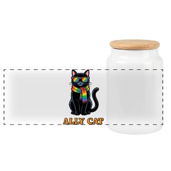 Pride Month LGBTQ - Ally Cat - Panoramic Cookie Jar with Wooden Lid - white - Front
