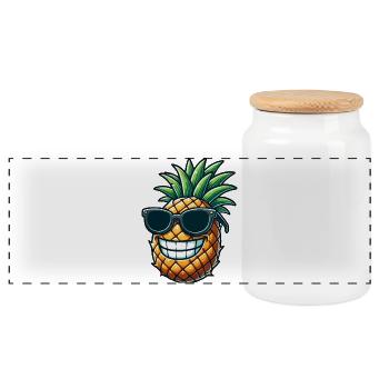 Lustige Ananas mit Sonnenbrille Cartoon - Panorama Keksdose mit Holzdeckel - Weiß - Vorne