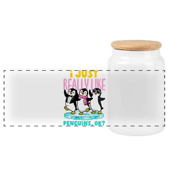 Cute Penguin - Gift for Penguin Lover - Panoramic Cookie Jar with Wooden Lid - white - Front