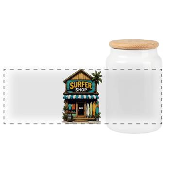 Surfer Shop Strandparadies - Panorama Keksdose mit Holzdeckel - Weiß - Vorne