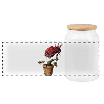 Blood-red plant in pot - Panoramic Cookie Jar with Wooden Lid - white - Front