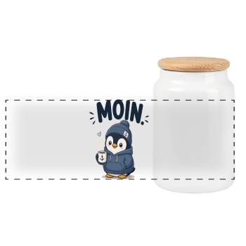 Pinguin im Hoodie mit Kaffee - Panorama Keksdose mit Holzdeckel - Weiß - Vorne
