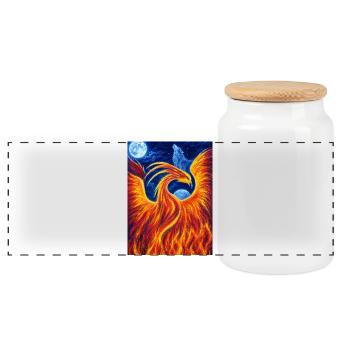 Phénix flamboyant dans la nuit - Boîte à biscuits avec couvercle en bois - blanc - Devant