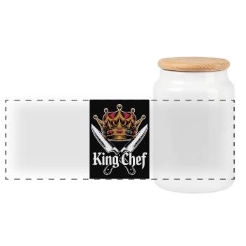King's chef: Royal chef with knives - Panoramic Cookie Jar with Wooden Lid - white - Front