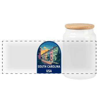 South Carolina Charleston Rainbow Row Retro Badge - Panoramic Cookie Jar with Wooden Lid - white - Front