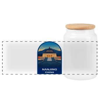 Nanjing China Sun Yat-sen Mausoleum Retro Badge - Panoramic Cookie Jar with Wooden Lid - white - Front