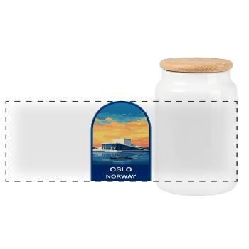 Oslo Norway Opera House Retro Sunset Travel Badge - Panoramic Cookie Jar with Wooden Lid - white - Front