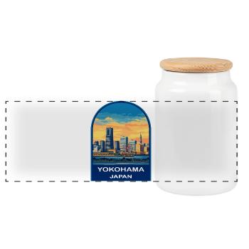 Écusson rétro de la grande roue Yokohama Skyline Japan - Boîte à biscuits avec couvercle en bois - blanc - Devant