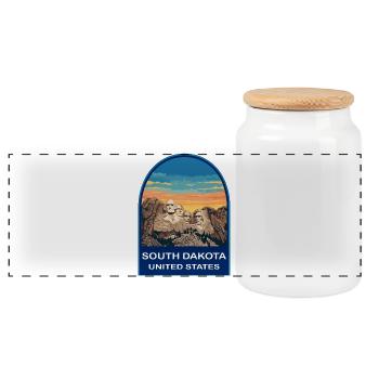 South Dakota Mount Rushmore Retro-Sonnenuntergangsabzeichen - Panorama Keksdose mit Holzdeckel - Weiß - Vorne
