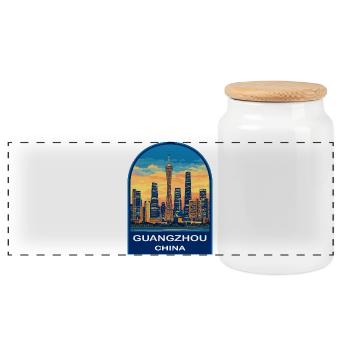 Insigne rétro de la tour de la tour de canton de Guangzhou avec la skyline - Boîte à biscuits avec couvercle en bois - blanc - Devant