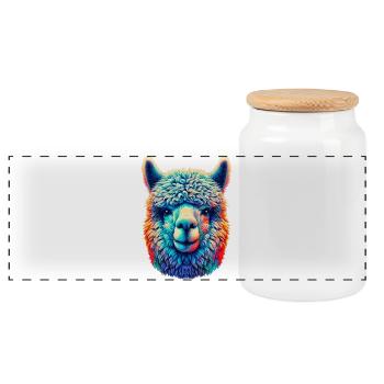 Alpaca - Panoramic Cookie Jar with Wooden Lid - white - Front